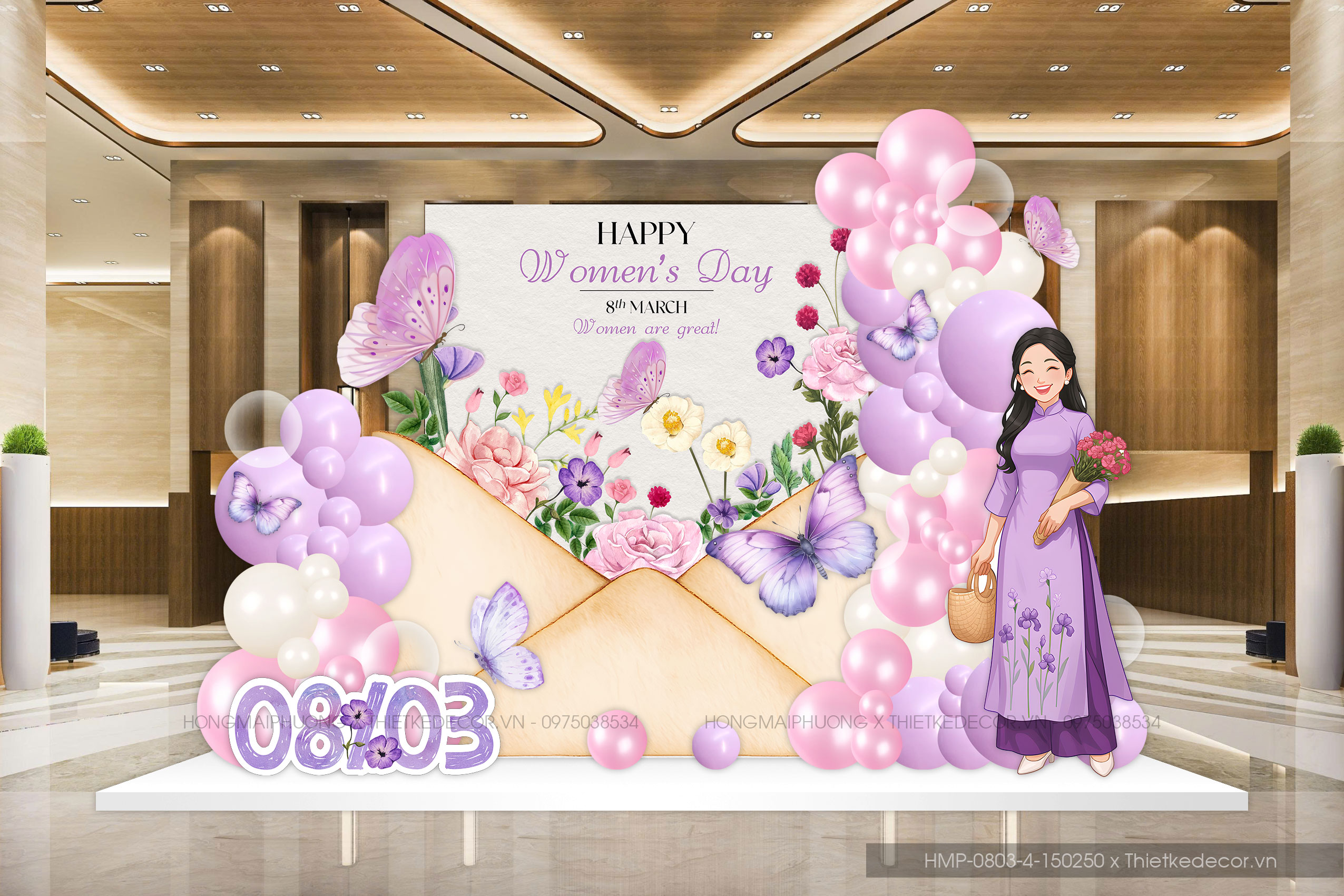 File thiết kế trang trí decor chào mừng ngày Quốc tế Phụ nữ 8 tháng 3 tone hồng- tím